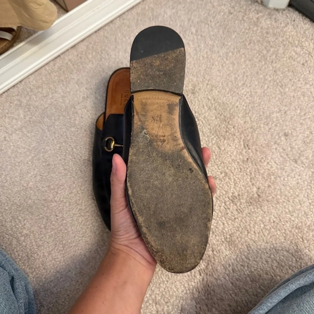 Gucci Black Leather Slip-On Loafers with Gold Hardware - Picture 2 of 3